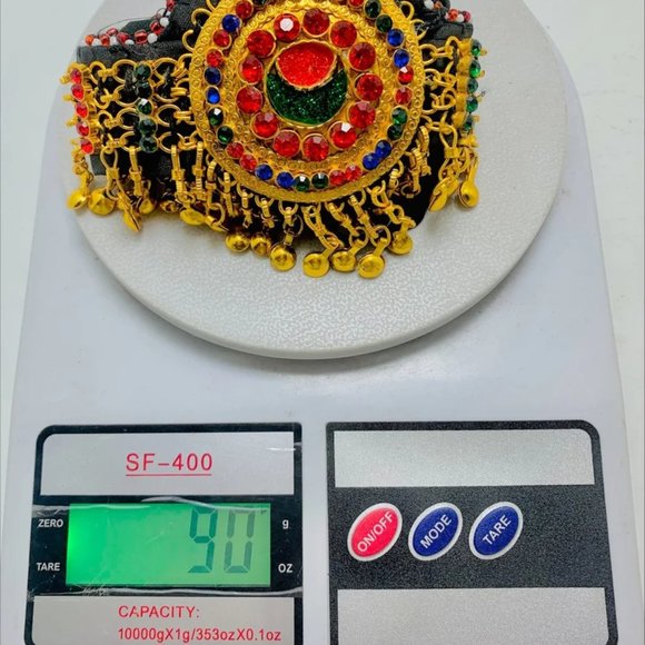 Golden Afghan Matha Patti With Multicolor Glass Stones, Tribal Head Piece,